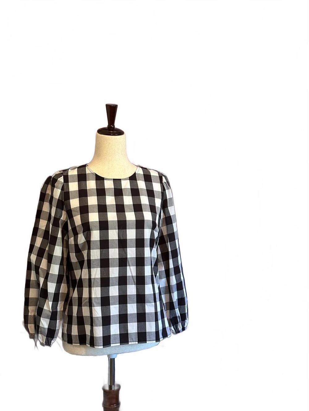 J.Crew Black and White Checkered Long Sleeve Blouse, Size 4